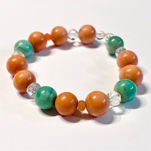 Polished Stone-like Beaded Elastic Stretch Bracelet - Orange, Green, Clear